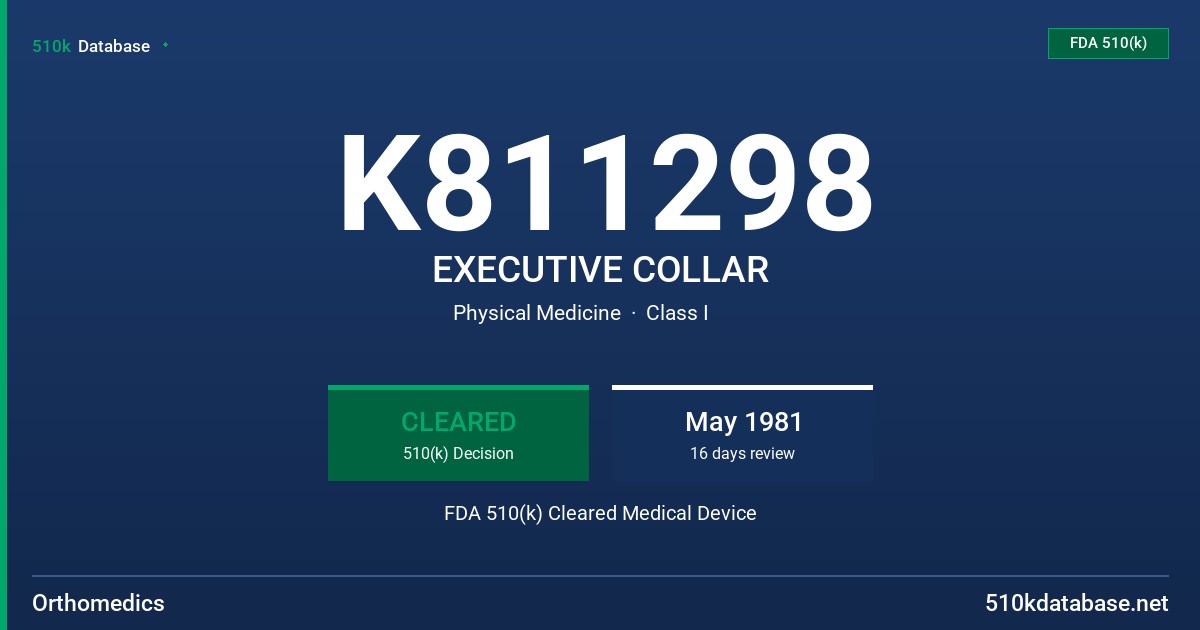 K811298 EXECUTIVE COLLAR FDA 510(k) Cleared Medical Device