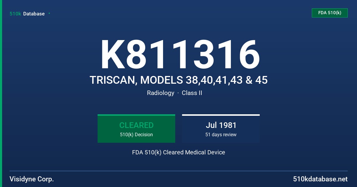 K811316 TRISCAN, MODELS 38,40,41,43 & 45 FDA 510(k) Cleared Medical Device