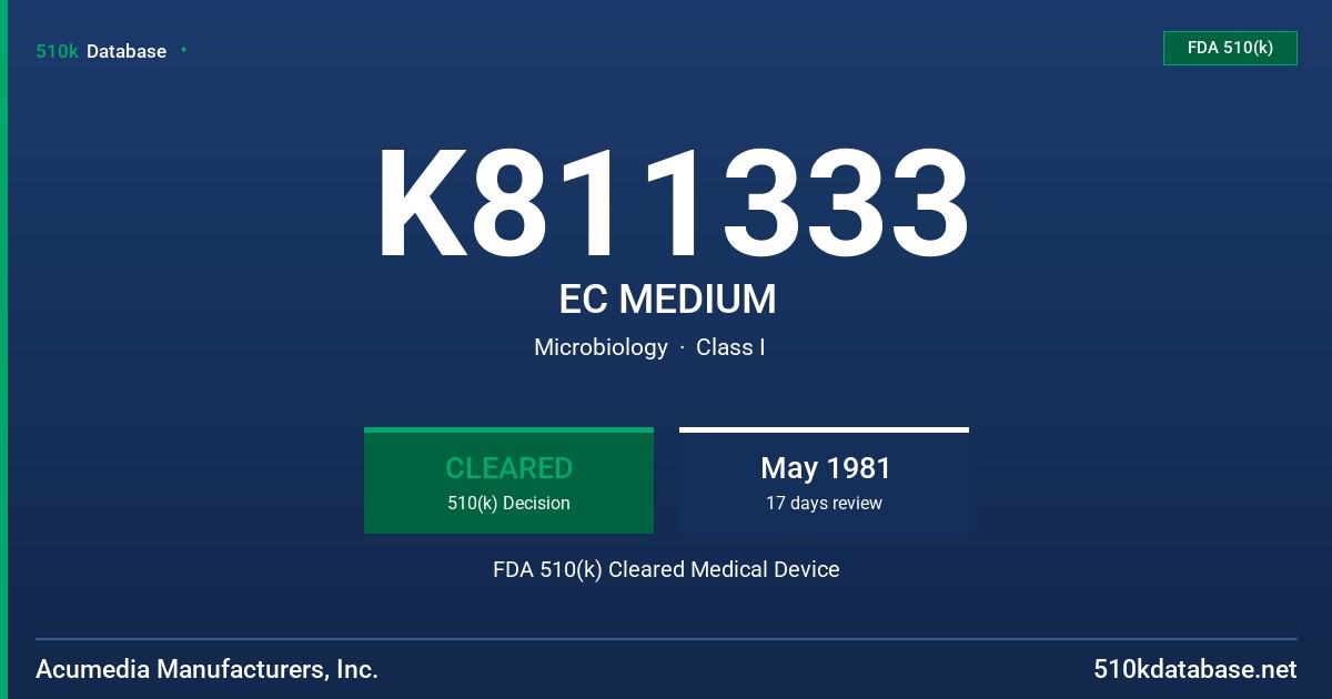 K811333 EC MEDIUM FDA 510(k) Cleared Medical Device