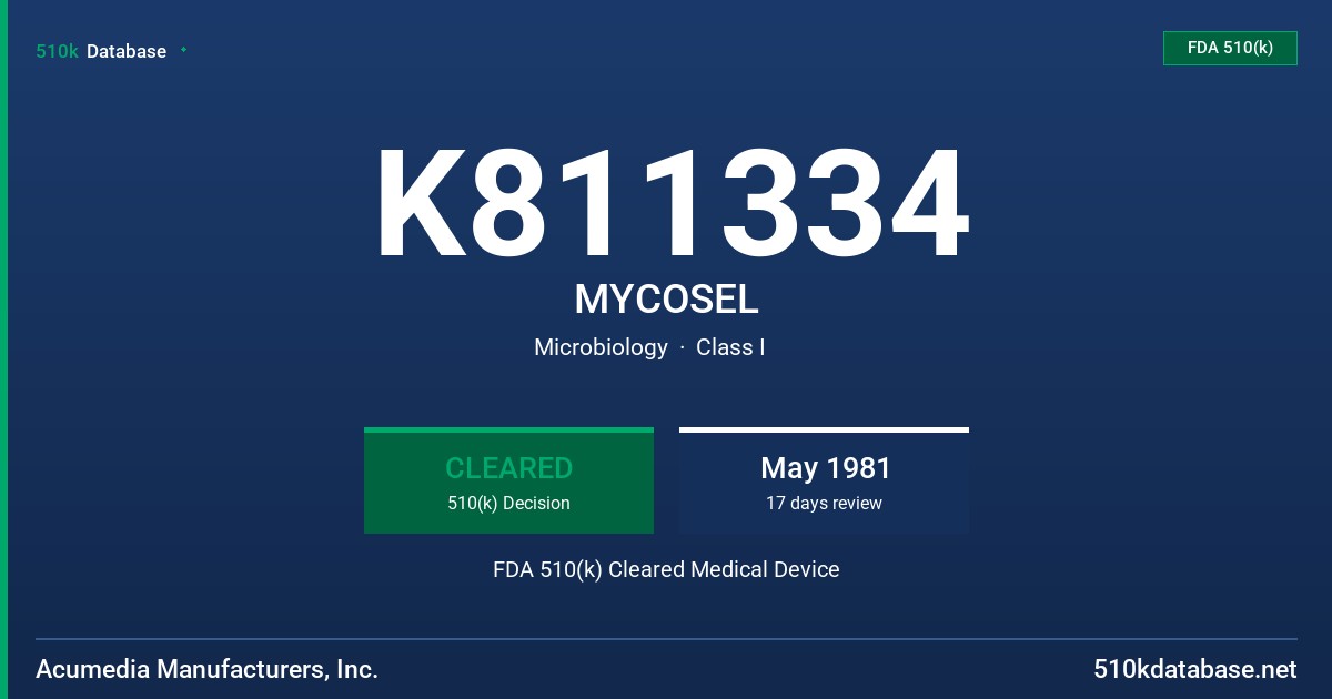 K811334 MYCOSEL FDA 510(k) Cleared Medical Device