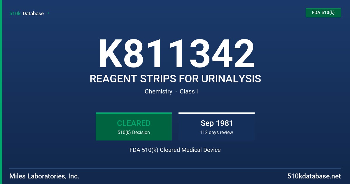 K811342 REAGENT STRIPS FOR URINALYSIS FDA 510(k) Cleared Medical Device
