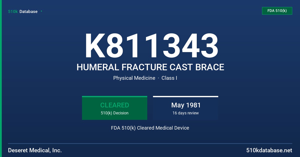 K811343 HUMERAL FRACTURE CAST BRACE FDA 510(k) Cleared Medical Device