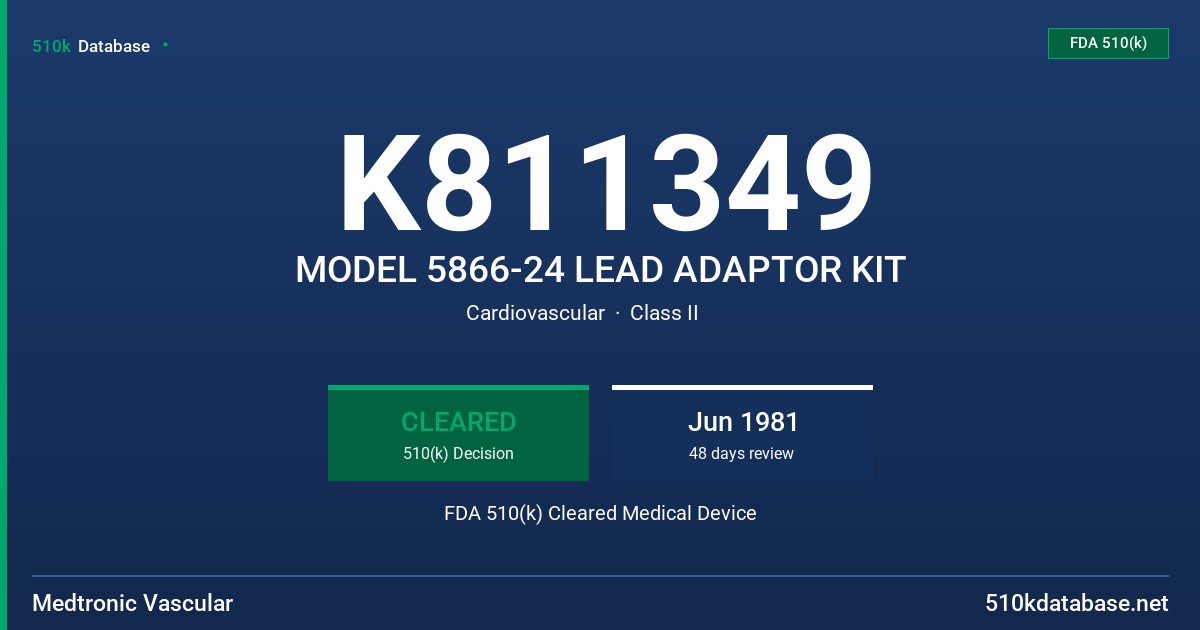 K811349 MODEL 5866-24 LEAD ADAPTOR KIT FDA 510(k) Cleared Medical Device