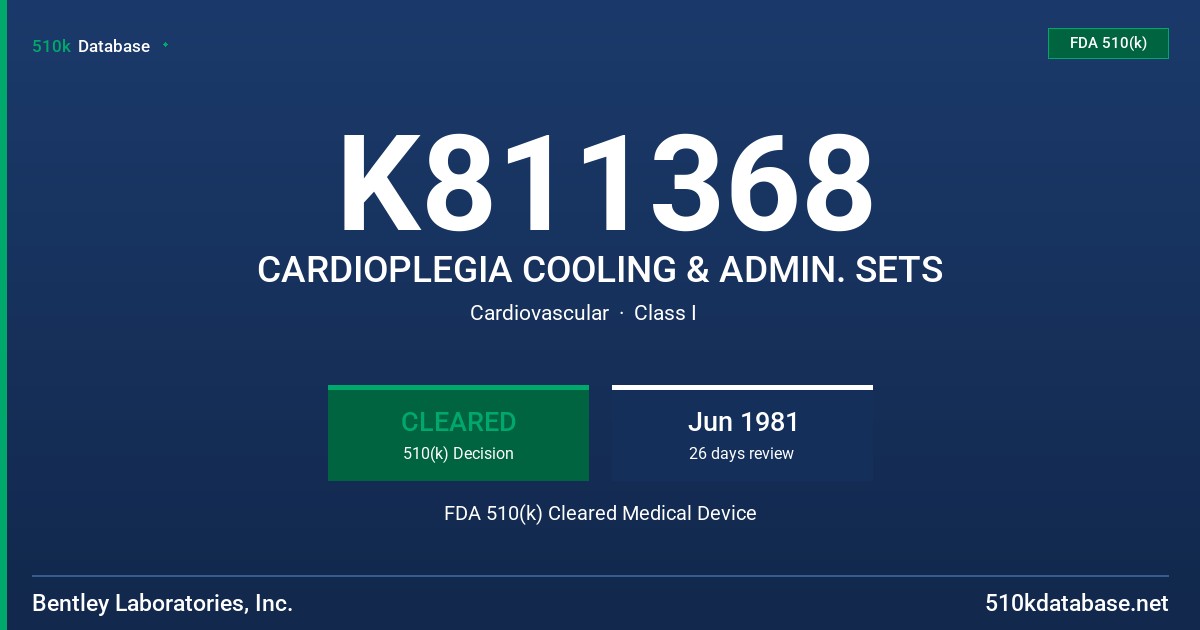 K811368 CARDIOPLEGIA COOLING & ADMIN. SETS FDA 510(k) Cleared Medical Device