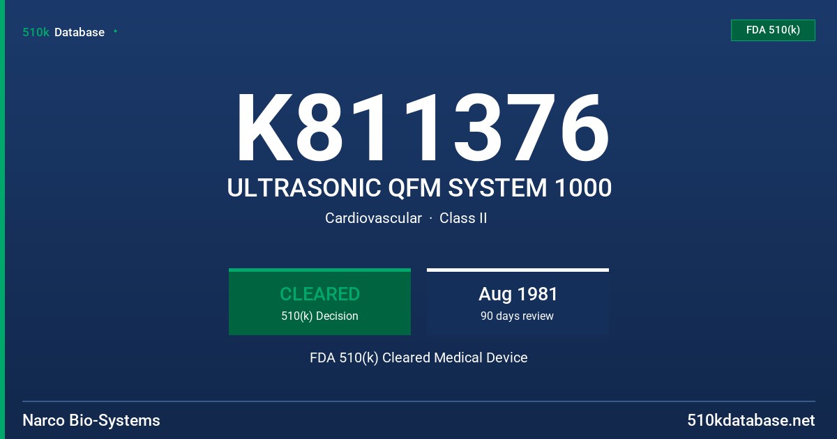 K811376 ULTRASONIC QFM SYSTEM 1000 FDA 510(k) Cleared Medical Device