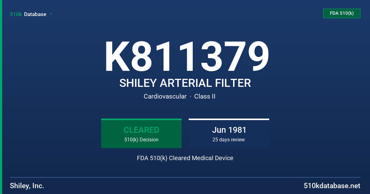 K811379 SHILEY ARTERIAL FILTER FDA 510(k) Cleared Medical Device