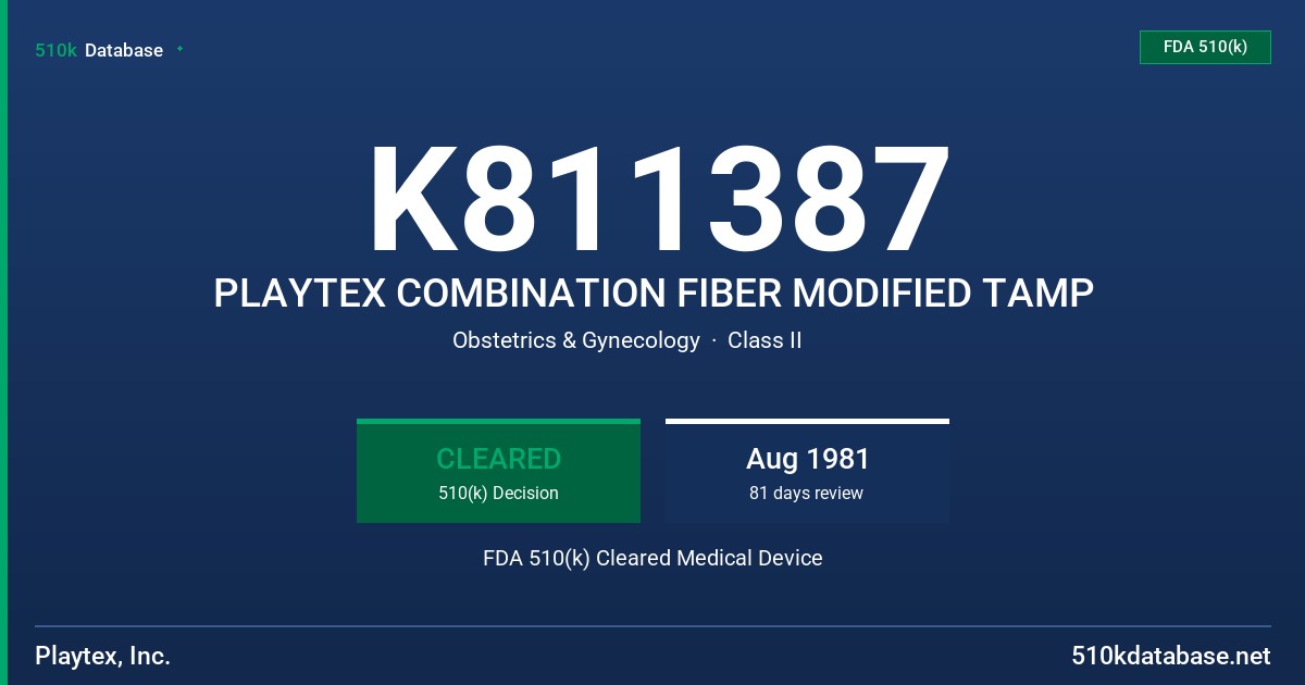 K811387 PLAYTEX COMBINATION FIBER MODIFIED TAMP FDA 510(k) Cleared Medical Device