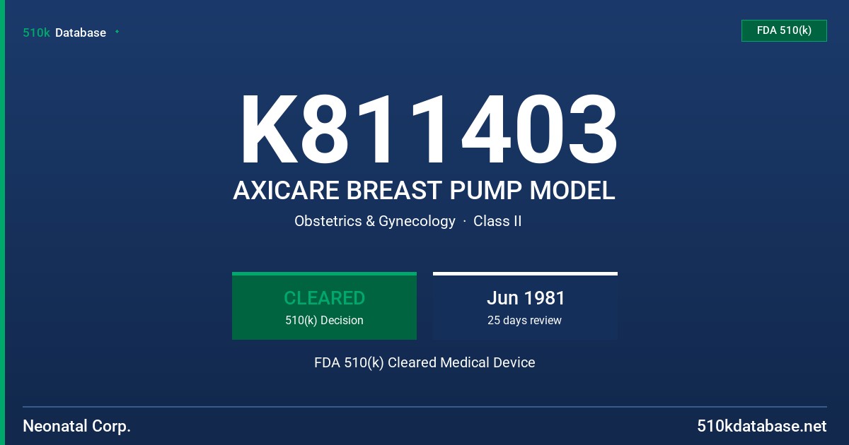 K811403 AXICARE BREAST PUMP MODEL FDA 510(k) Cleared Medical Device
