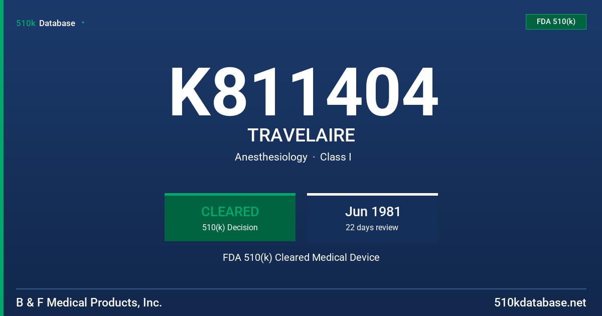 K811404 TRAVELAIRE FDA 510(k) Cleared Medical Device