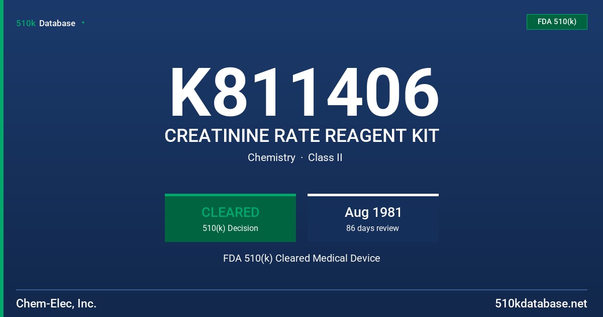 K811406 CREATININE RATE REAGENT KIT FDA 510(k) Cleared Medical Device