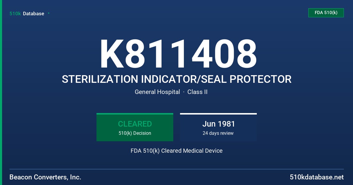 K811408 STERILIZATION INDICATOR/SEAL PROTECTOR FDA 510(k) Cleared Medical Device