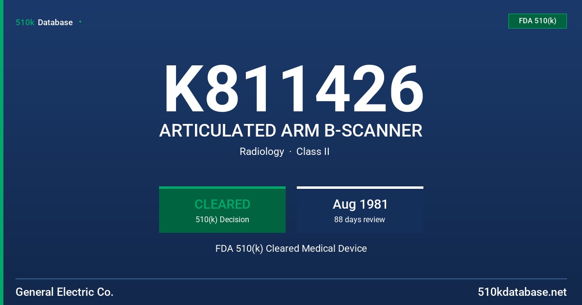 K811426 ARTICULATED ARM B-SCANNER FDA 510(k) Cleared Medical Device