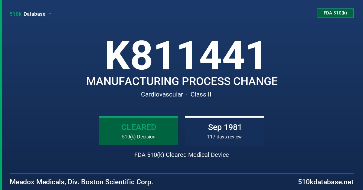 K811441 MANUFACTURING PROCESS CHANGE FDA 510(k) Cleared Medical Device