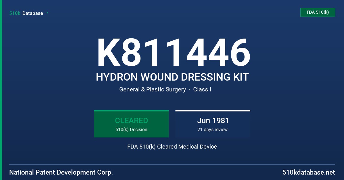 K811446 HYDRON WOUND DRESSING KIT FDA 510(k) Cleared Medical Device