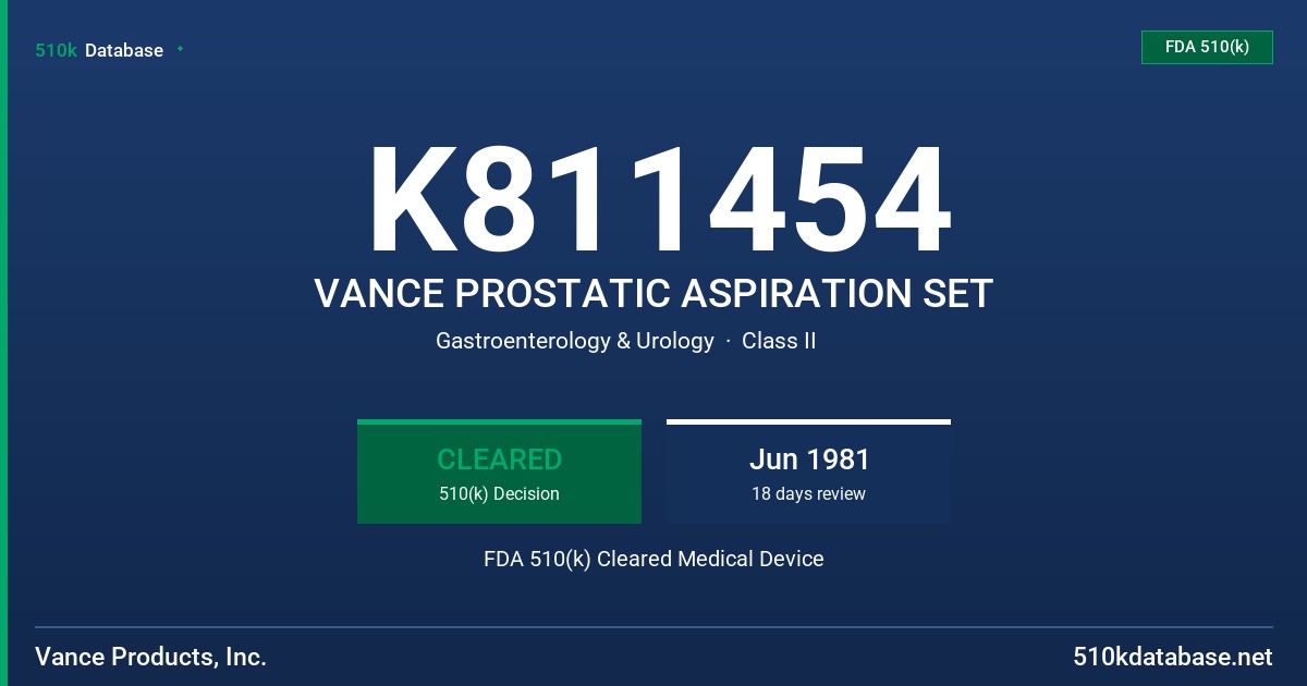K811454 VANCE PROSTATIC ASPIRATION SET FDA 510(k) Cleared Medical Device