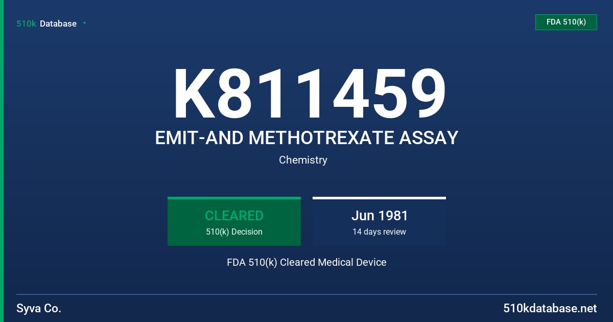 K811459 EMIT-AND METHOTREXATE ASSAY FDA 510(k) Cleared Medical Device