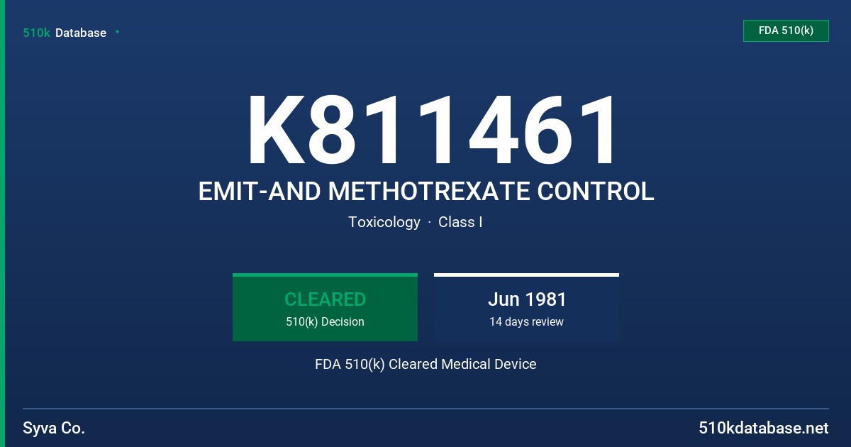 K811461 EMIT-AND METHOTREXATE CONTROL FDA 510(k) Cleared Medical Device