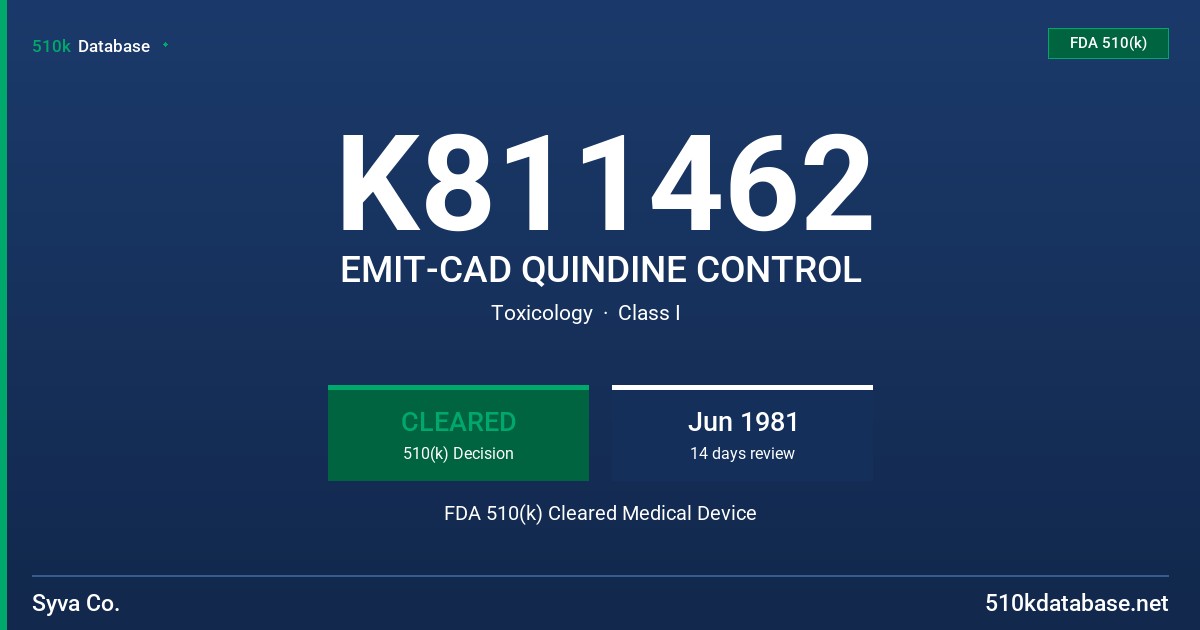 K811462 EMIT-CAD QUINDINE CONTROL FDA 510(k) Cleared Medical Device
