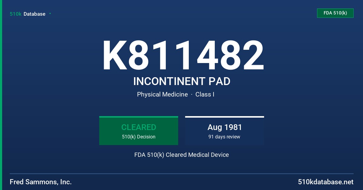 K811482 INCONTINENT PAD FDA 510(k) Cleared Medical Device