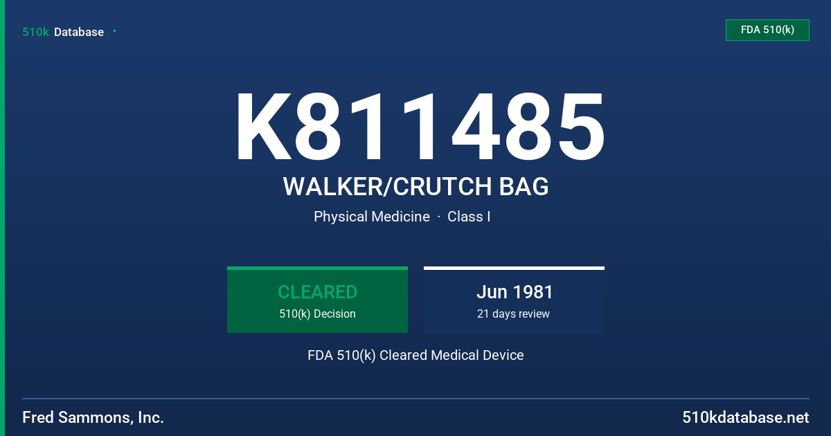 K811485 WALKER/CRUTCH BAG FDA 510(k) Cleared Medical Device