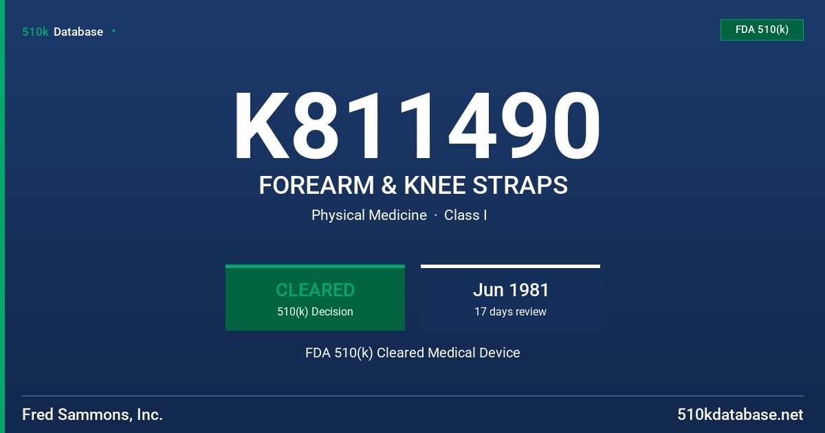 K811490 FOREARM & KNEE STRAPS FDA 510(k) Cleared Medical Device
