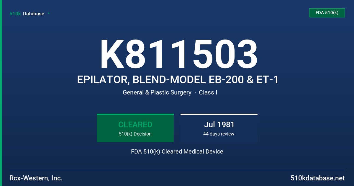 K811503 EPILATOR, BLEND-MODEL EB-200 & ET-1 FDA 510(k) Cleared Medical Device