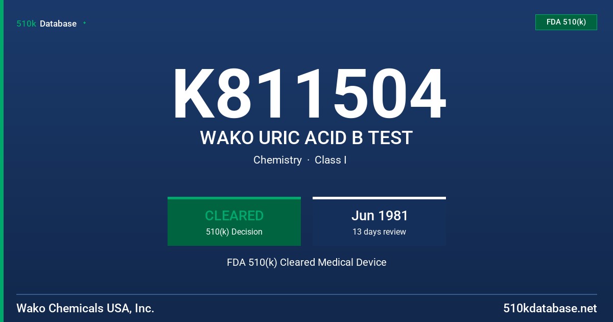 K811504 WAKO URIC ACID B TEST FDA 510(k) Cleared Medical Device