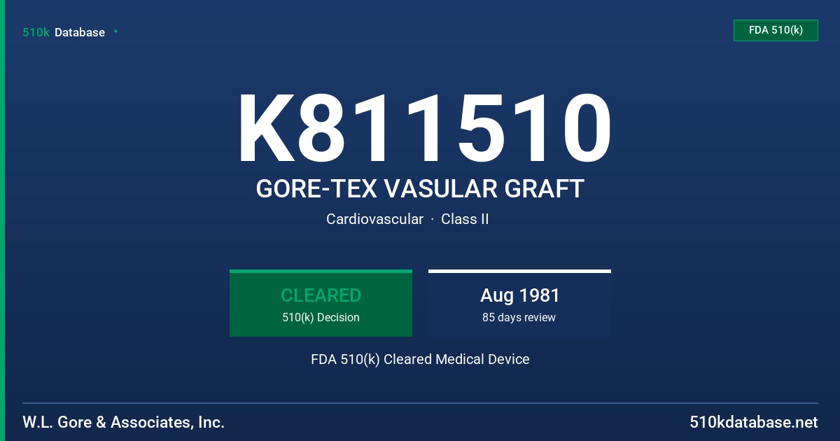 K811510 GORE-TEX VASULAR GRAFT FDA 510(k) Cleared Medical Device