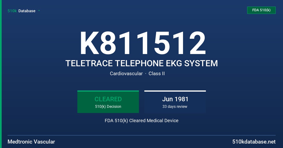 K811512 TELETRACE TELEPHONE EKG SYSTEM FDA 510(k) Cleared Medical Device