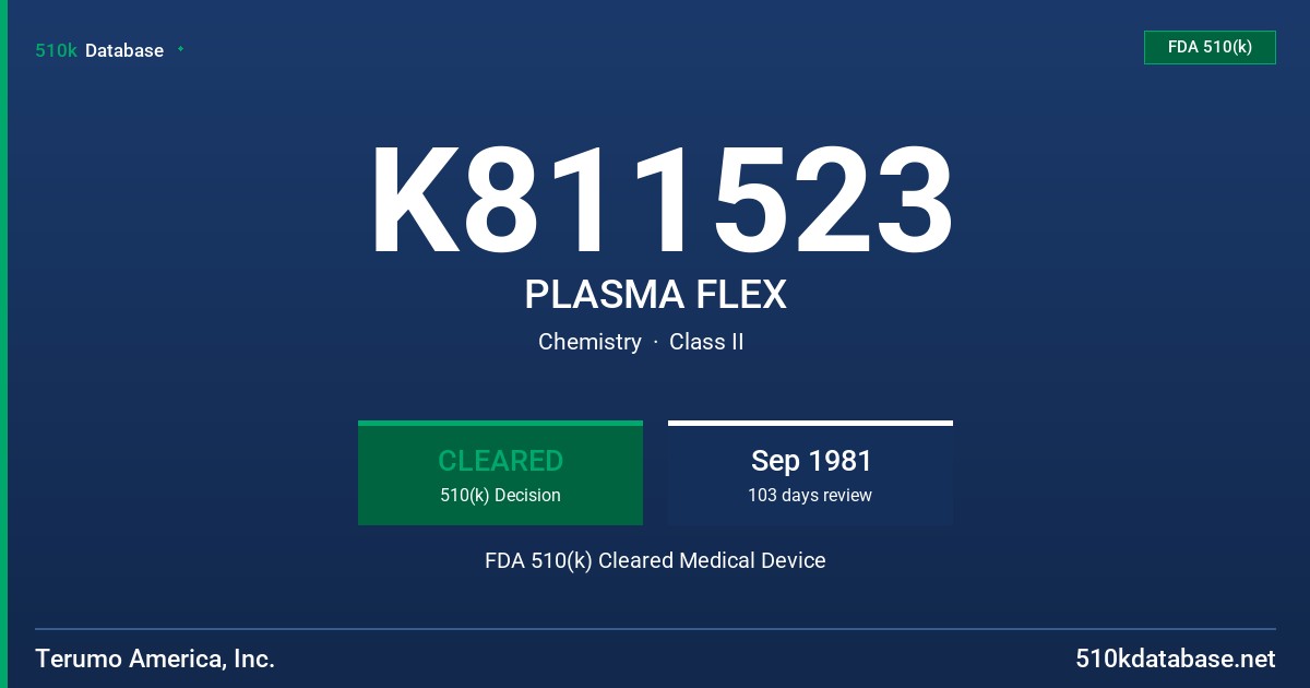 K811523 PLASMA FLEX FDA 510(k) Cleared Medical Device