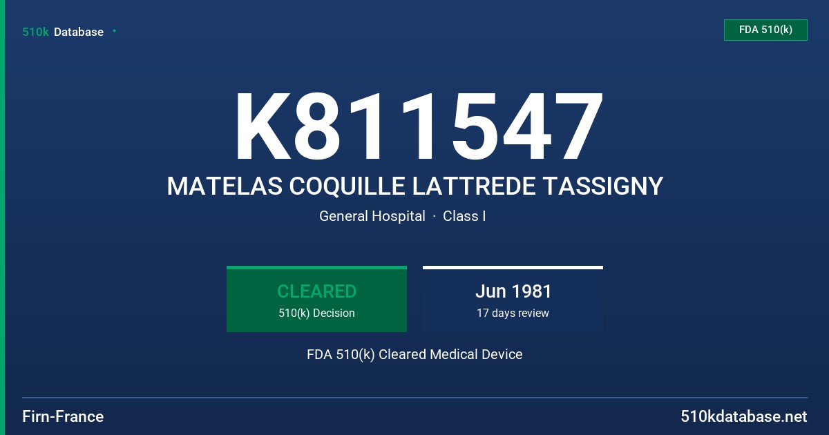 K811547 MATELAS COQUILLE LATTREDE TASSIGNY FDA 510(k) Cleared Medical Device