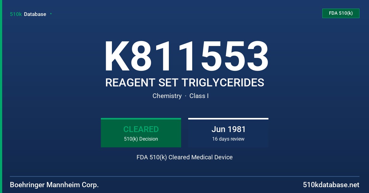 K811553 REAGENT SET TRIGLYCERIDES FDA 510(k) Cleared Medical Device