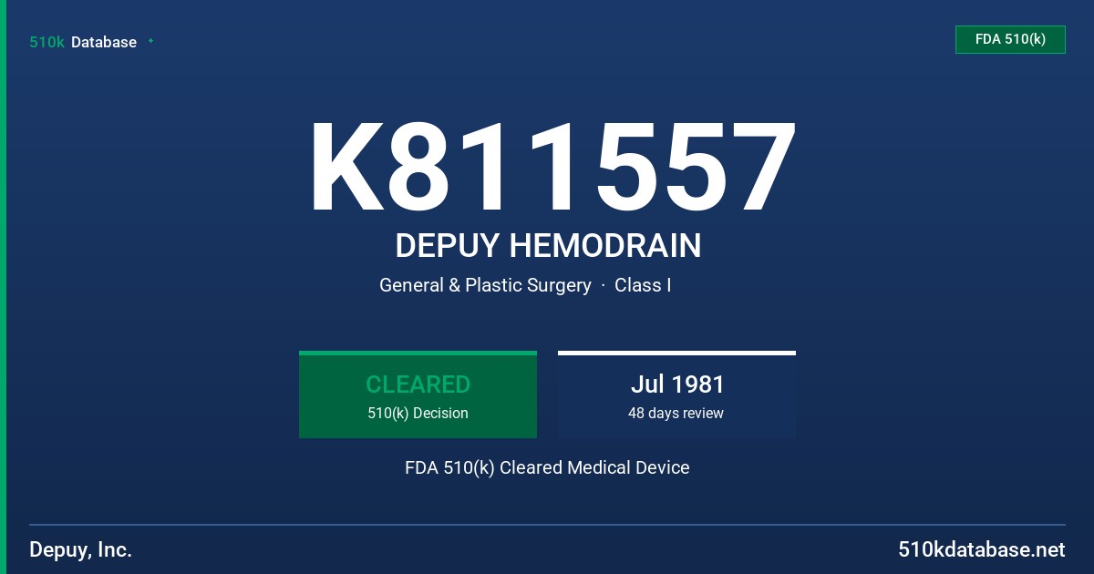 K811557 DEPUY HEMODRAIN FDA 510(k) Cleared Medical Device
