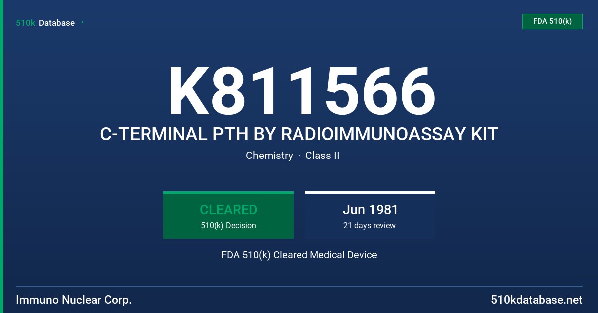 K811566 C-TERMINAL PTH BY RADIOIMMUNOASSAY KIT FDA 510(k) Cleared Medical Device