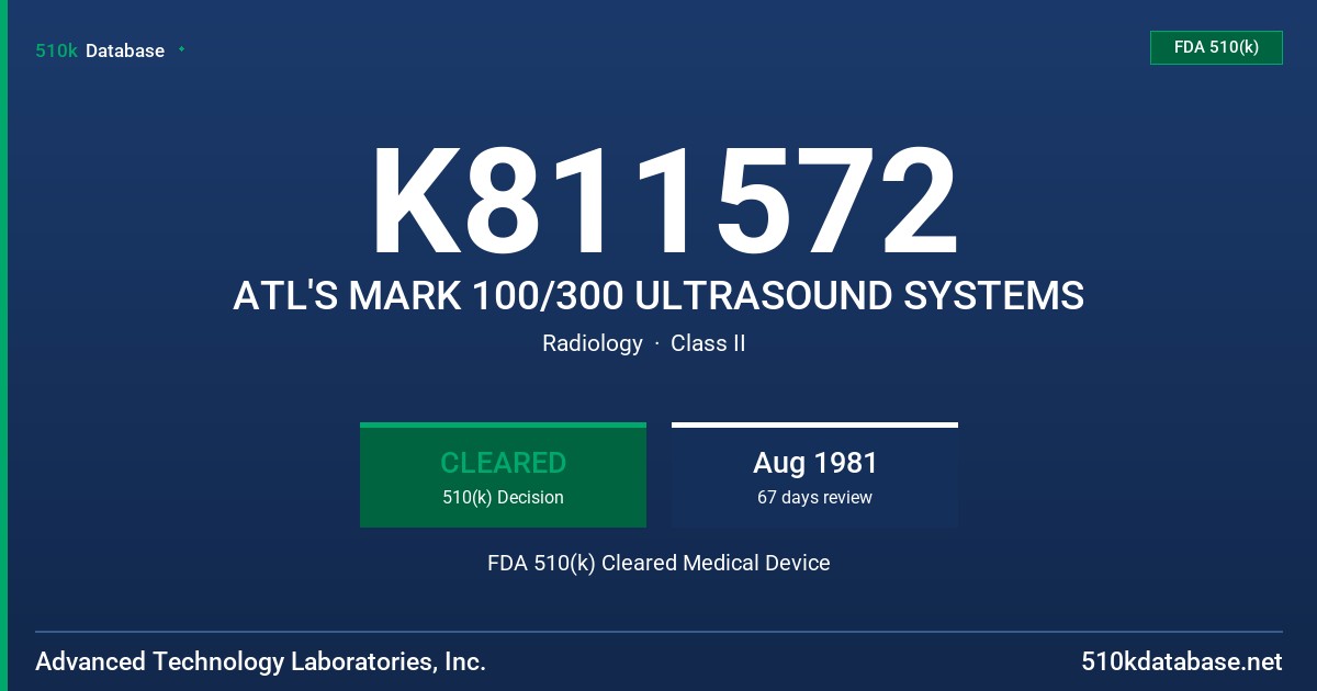 K811572 ATL'S MARK 100/300 ULTRASOUND SYSTEMS FDA 510(k) Cleared Medical Device
