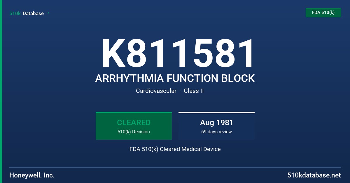 K811581 ARRHYTHMIA FUNCTION BLOCK FDA 510(k) Cleared Medical Device