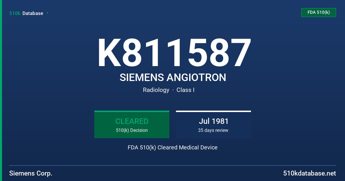 K811587 SIEMENS ANGIOTRON FDA 510(k) Cleared Medical Device