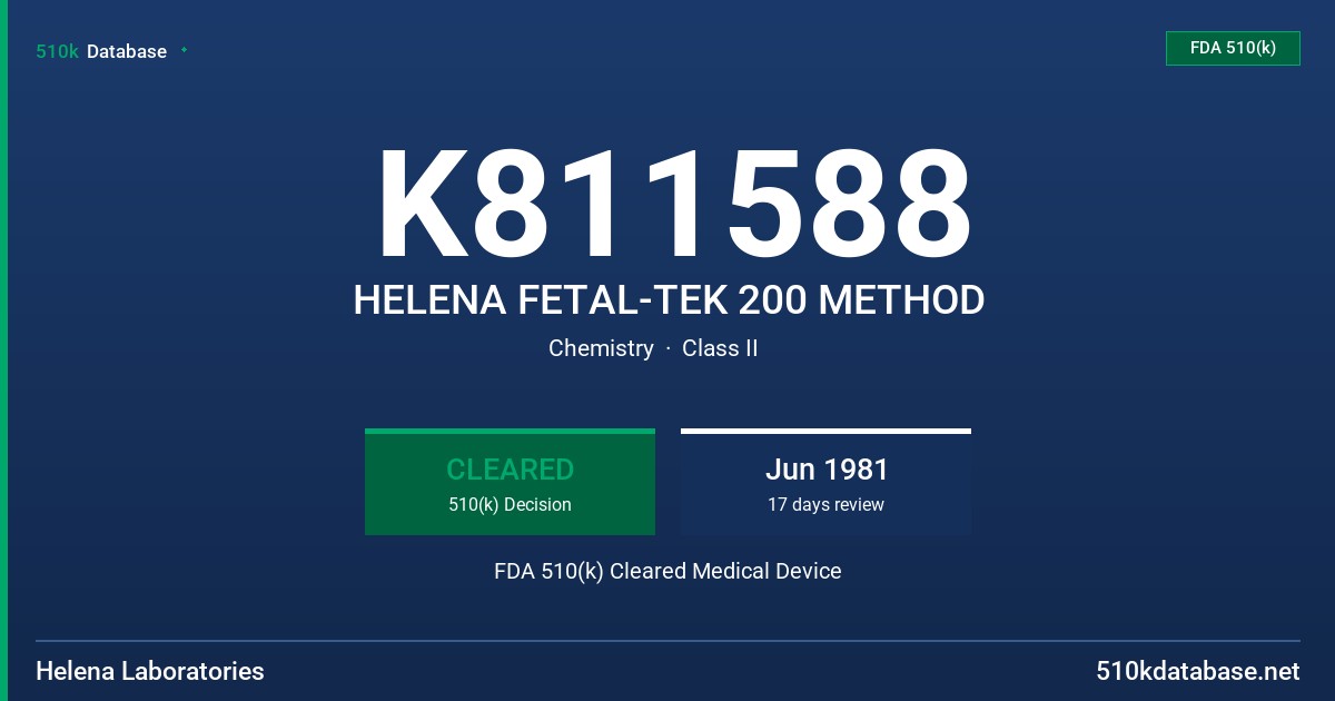 K811588 HELENA FETAL-TEK 200 METHOD FDA 510(k) Cleared Medical Device