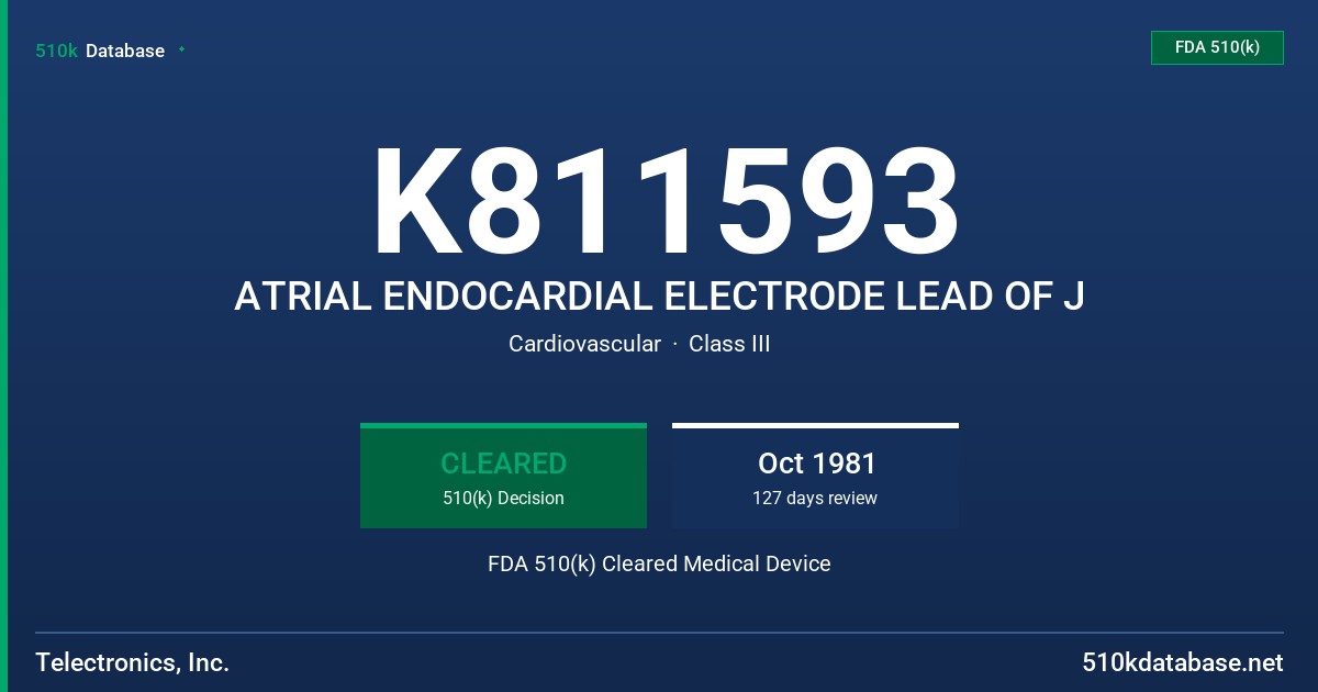 K811593 ATRIAL ENDOCARDIAL ELECTRODE LEAD OF J FDA 510(k) Cleared Medical Device