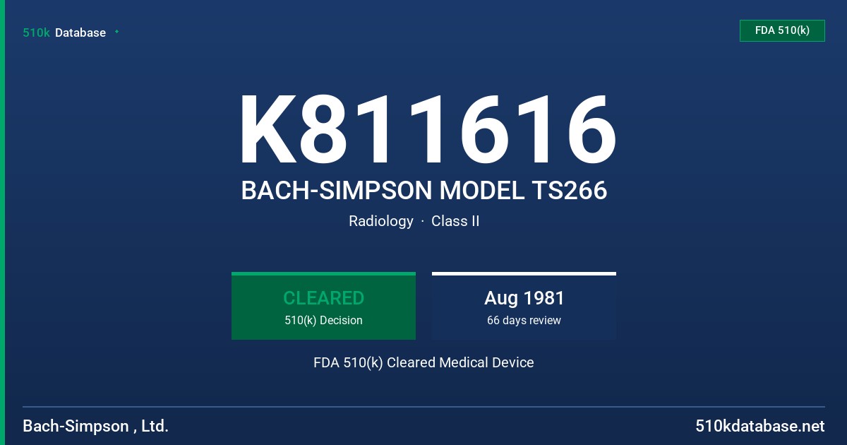 K811616 BACH-SIMPSON MODEL TS266 FDA 510(k) Cleared Medical Device