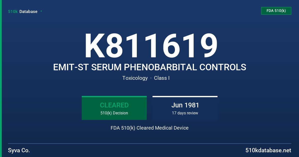 K811619 EMIT-ST SERUM PHENOBARBITAL CONTROLS FDA 510(k) Cleared Medical Device