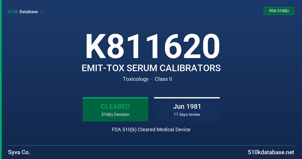 K811620 EMIT-TOX SERUM CALIBRATORS FDA 510(k) Cleared Medical Device