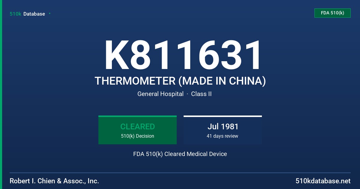 K811631 THERMOMETER (MADE IN CHINA) FDA 510(k) Cleared Medical Device