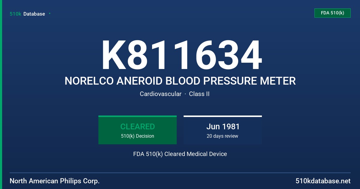K811634 NORELCO ANEROID BLOOD PRESSURE METER FDA 510(k) Cleared Medical Device