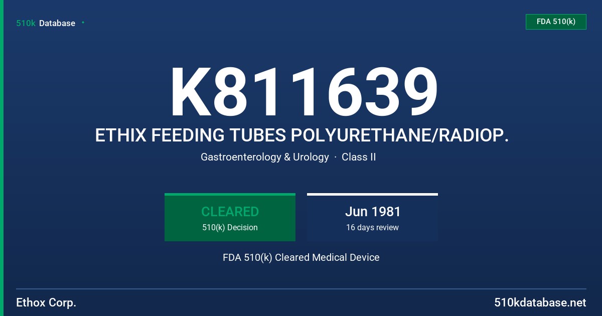 K811639 ETHIX FEEDING TUBES POLYURETHANE/RADIOP. FDA 510(k) Cleared Medical Device