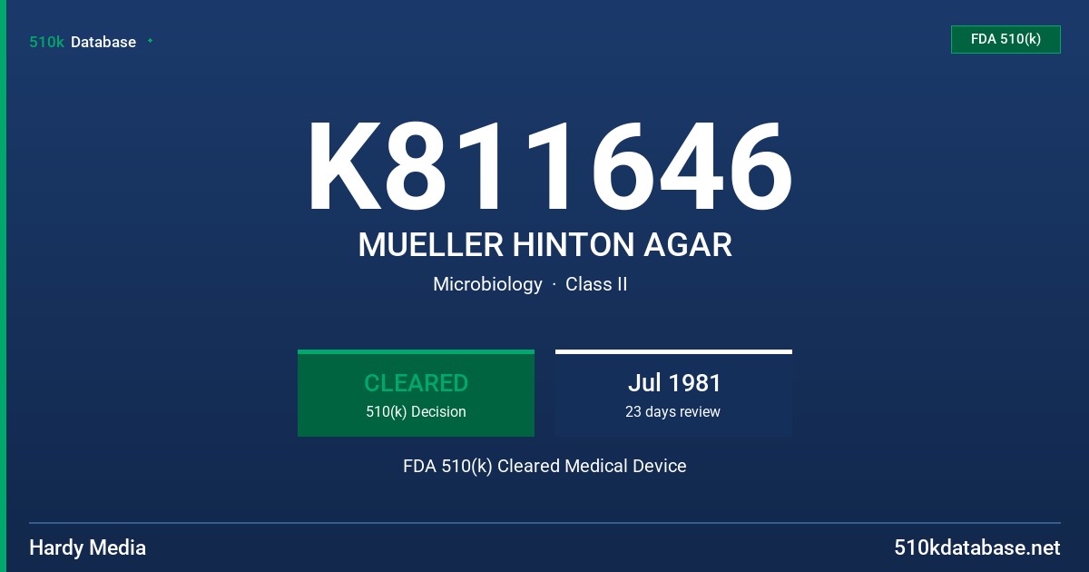 K811646 MUELLER HINTON AGAR FDA 510(k) Cleared Medical Device