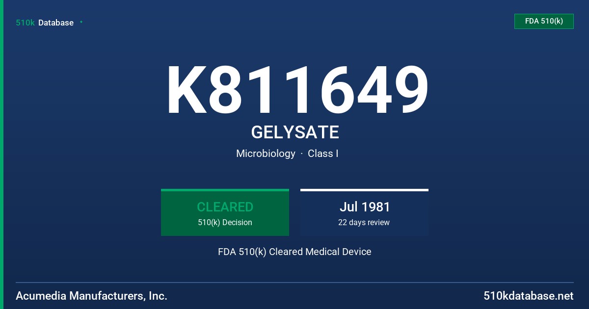 K811649 GELYSATE FDA 510(k) Cleared Medical Device