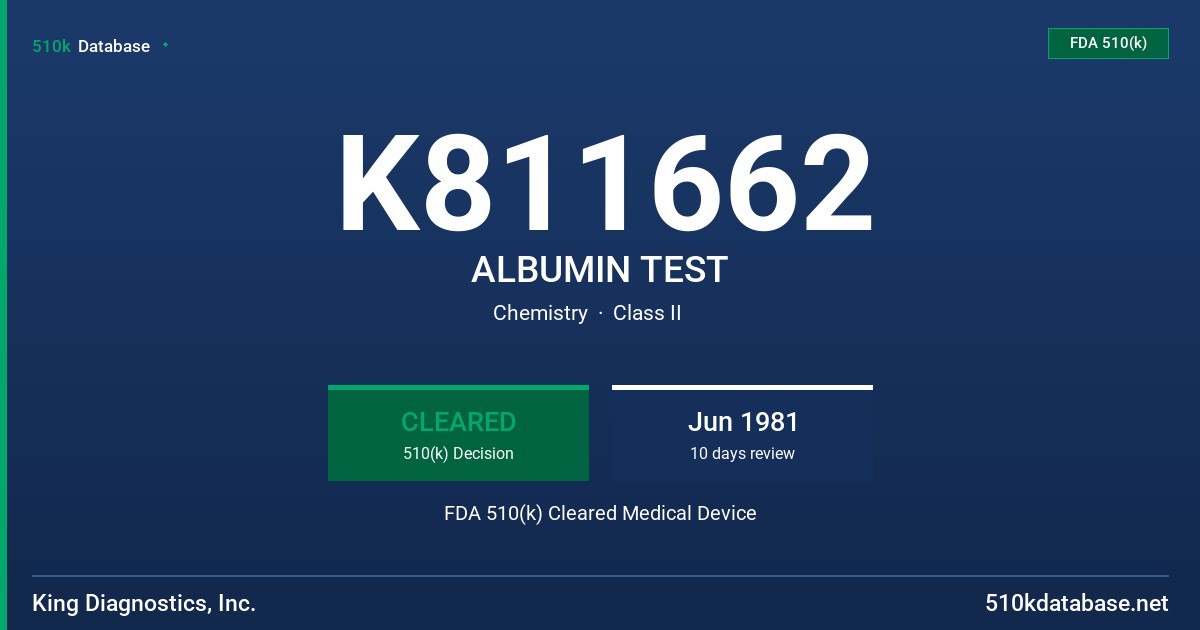 K811662 ALBUMIN TEST FDA 510(k) Cleared Medical Device