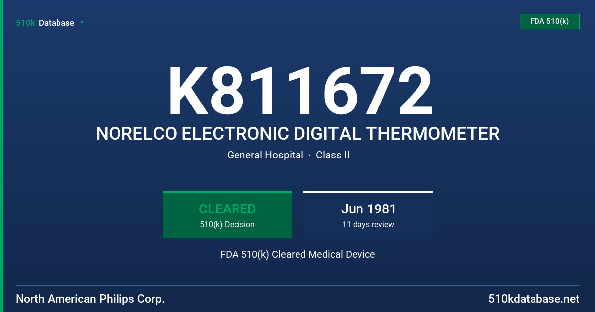 K811672 NORELCO ELECTRONIC DIGITAL THERMOMETER FDA 510(k) Cleared Medical Device