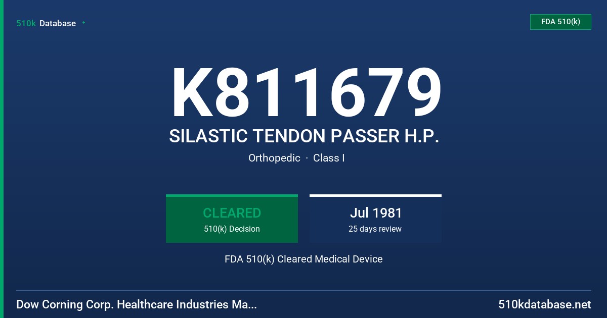 K811679 SILASTIC TENDON PASSER H.P. FDA 510(k) Cleared Medical Device